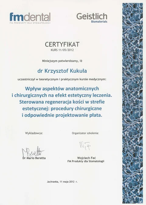 Dokument potwierdzający kwalifikacje zespołu Dr Kukuła