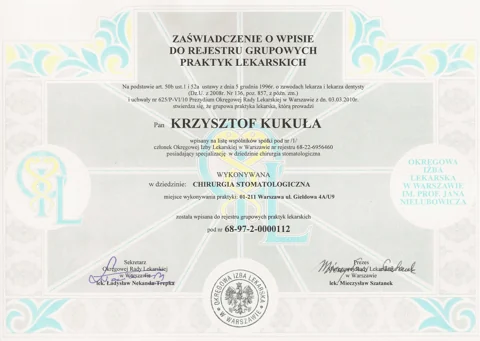 Dokument potwierdzający kwalifikacje zespołu Dr Kukuła
