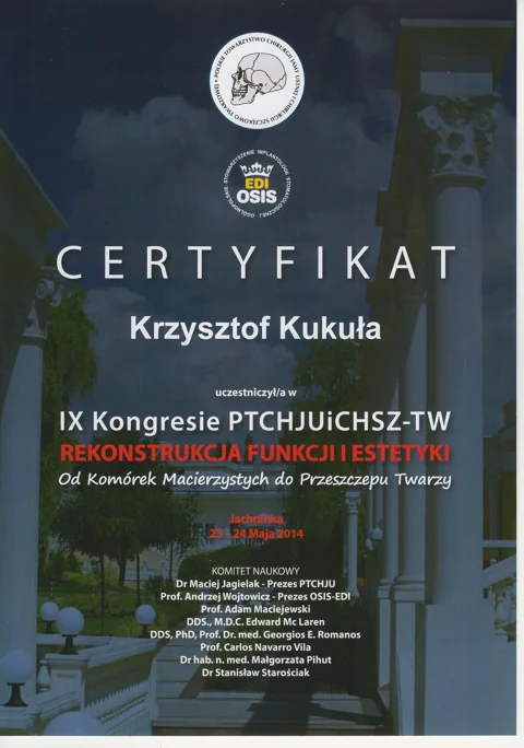 Dokument potwierdzający kwalifikacje zespołu Dr Kukuła