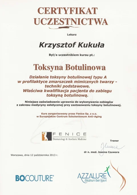 Dokument potwierdzający kwalifikacje zespołu Dr Kukuła