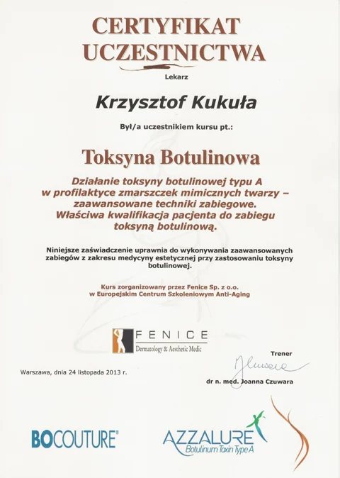 Dokument potwierdzający kwalifikacje zespołu Dr Kukuła