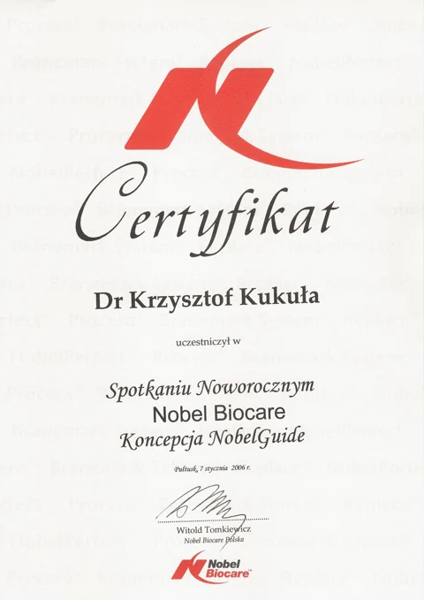 Dokument potwierdzający kwalifikacje zespołu Dr Kukuła