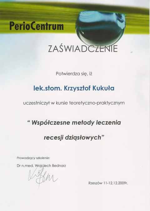 Dokument potwierdzający kwalifikacje zespołu Dr Kukuła