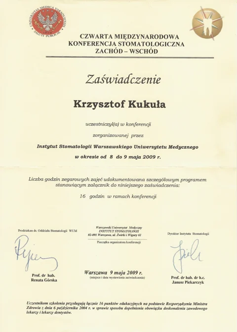 Dokument potwierdzający kwalifikacje zespołu Dr Kukuła