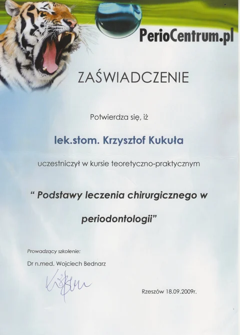 Dokument potwierdzający kwalifikacje zespołu Dr Kukuła