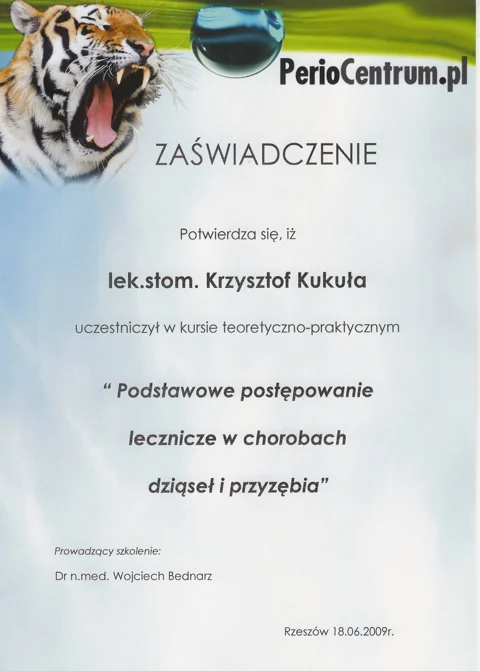 Dokument potwierdzający kwalifikacje zespołu Dr Kukuła