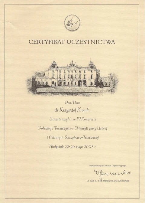 Dokument potwierdzający kwalifikacje zespołu Dr Kukuła