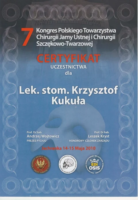 Dokument potwierdzający kwalifikacje zespołu Dr Kukuła
