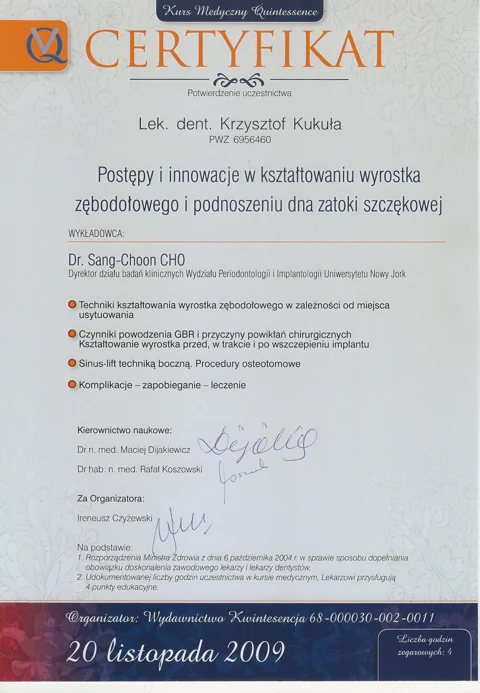 Dokument potwierdzający kwalifikacje zespołu Dr Kukuła