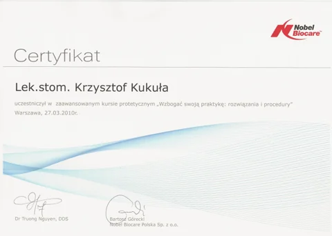 Dokument potwierdzający kwalifikacje zespołu Dr Kukuła