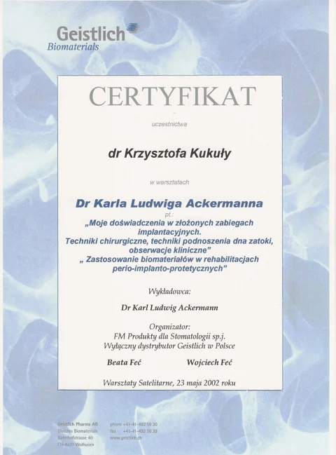 Dokument potwierdzający kwalifikacje zespołu Dr Kukuła