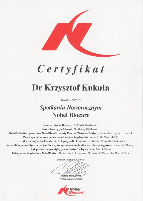 Dokument potwierdzający kwalifikacje zespołu Dr Kukuła