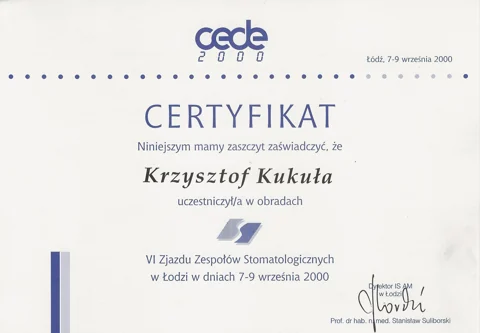Dokument potwierdzający kwalifikacje zespołu Dr Kukuła