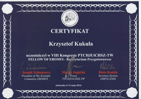 Dokument potwierdzający kwalifikacje zespołu Dr Kukuła