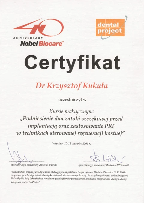 Dokument potwierdzający kwalifikacje zespołu Dr Kukuła